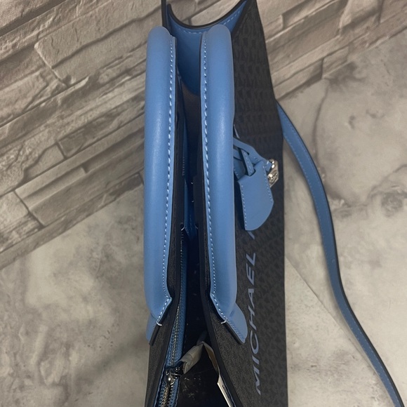 Michael Kors Scarlett Med Satchel & Matching Wallet Set Black/Sth Pacific Blue - Picture 6 of 14